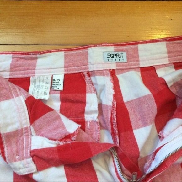 Esprit Sport Gingham Shorts 9/10 Red White Plaid Retro Rockabilly - Picture 2 of 3